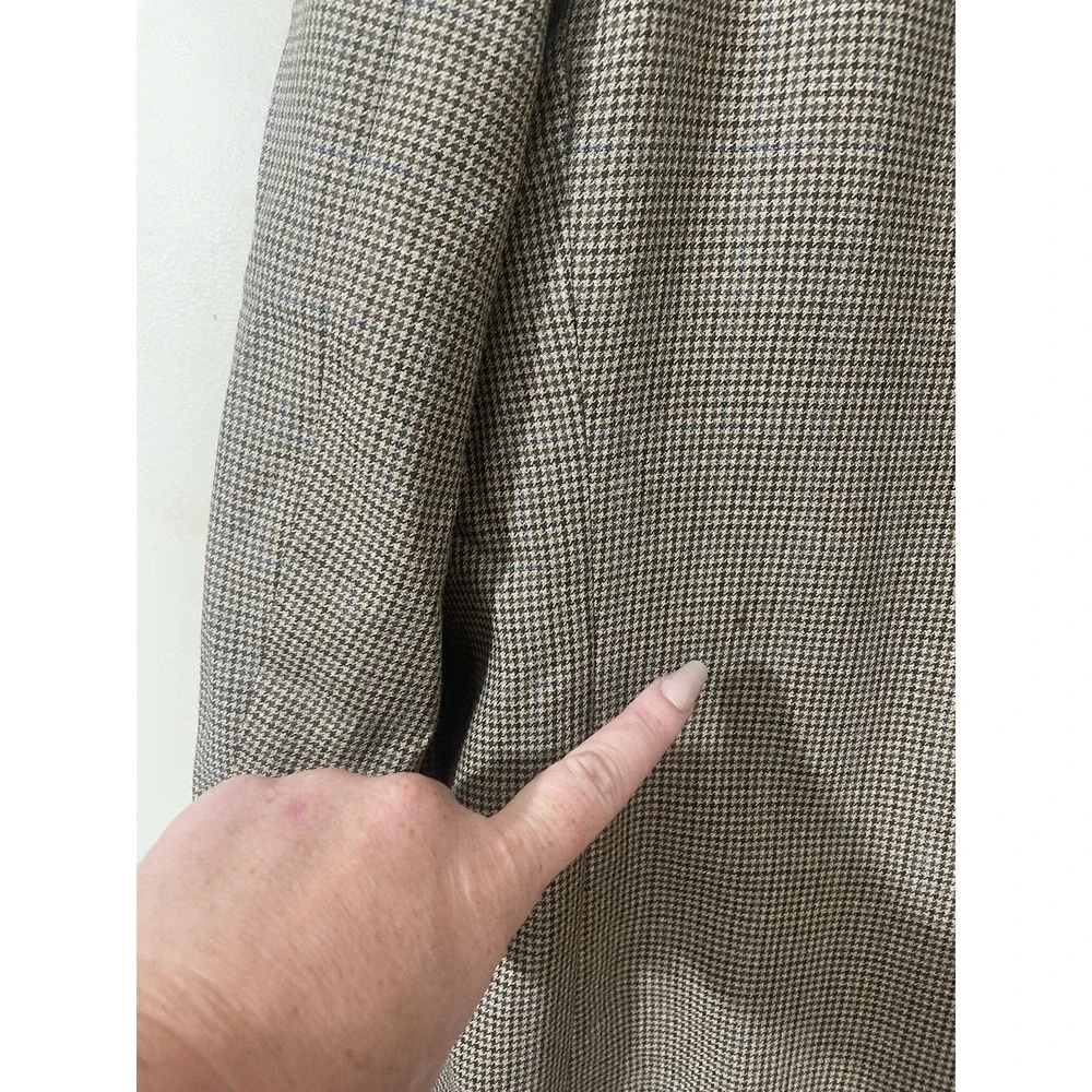 Vintage Ralph Lauren‎ Brown Wool Silk Blazer Mens 46L Houndstooth Sport Coat